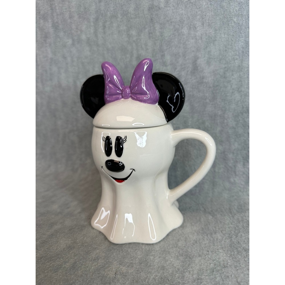 Disney Minnie Mouse Ghost Halloween Lidded Coffee Mug Zrike Brands White Purple